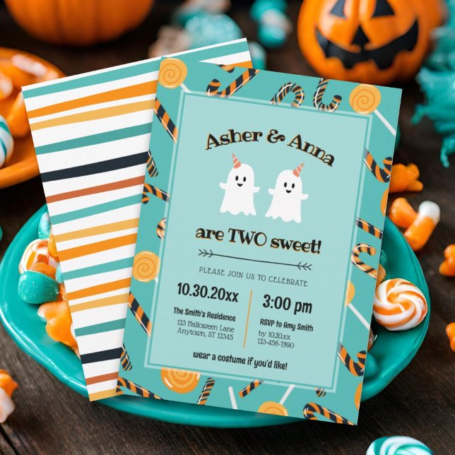 Invitation Deux sucré Halloween Candy Ghost Twin 2e anniversa (Créateur téléchargé)