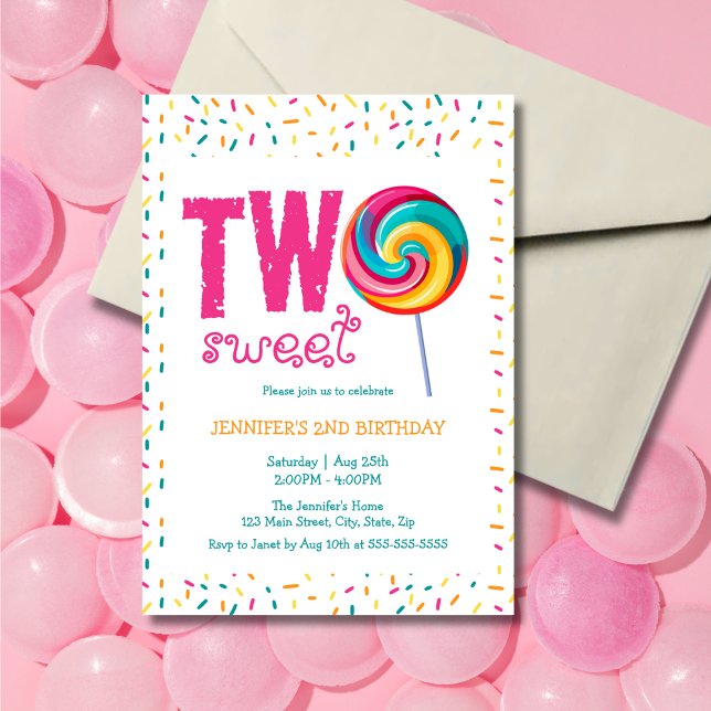 Invitation Deux sucré Lollipop Candy 2e anniversaire (Créateur téléchargé)