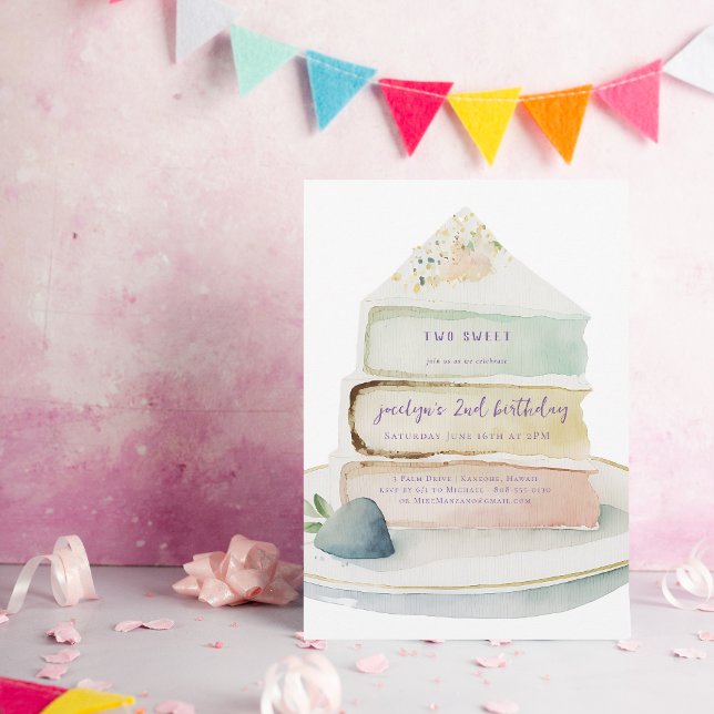 Invitation Deux Sucrés | Gâteau Anniversaire Enfant Arc-en-ci (Créateur téléchargé)