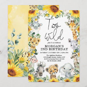 Invitation Deux Sunflower Wild Safari Animaux 2e anniversaire