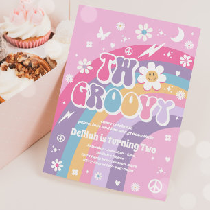 Invitation Deux Super 2e anniversaire Peace Love Party Rainbo