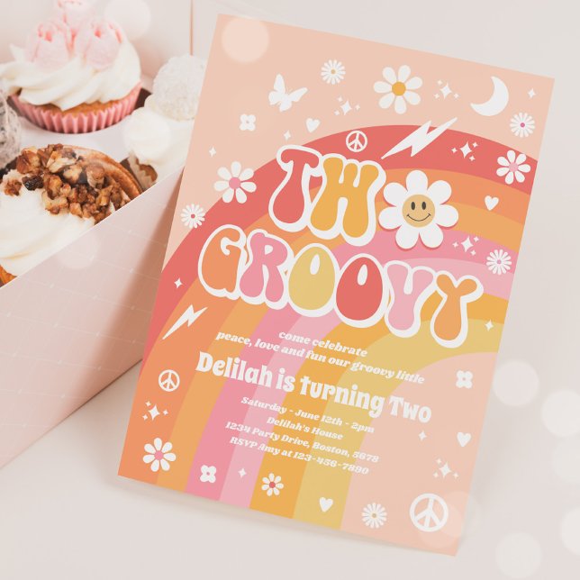 Invitation Deux Super 2e anniversaire Peace Love Party Rainbo (Créateur téléchargé)