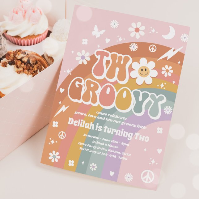Invitation Deux Super 2e anniversaire Peace Love Party Rainbo (Créateur téléchargé)