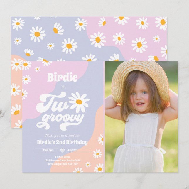 Invitation Deux Super 2ème anniversaire de fête Boho Retro Da (Devant / Derrière)