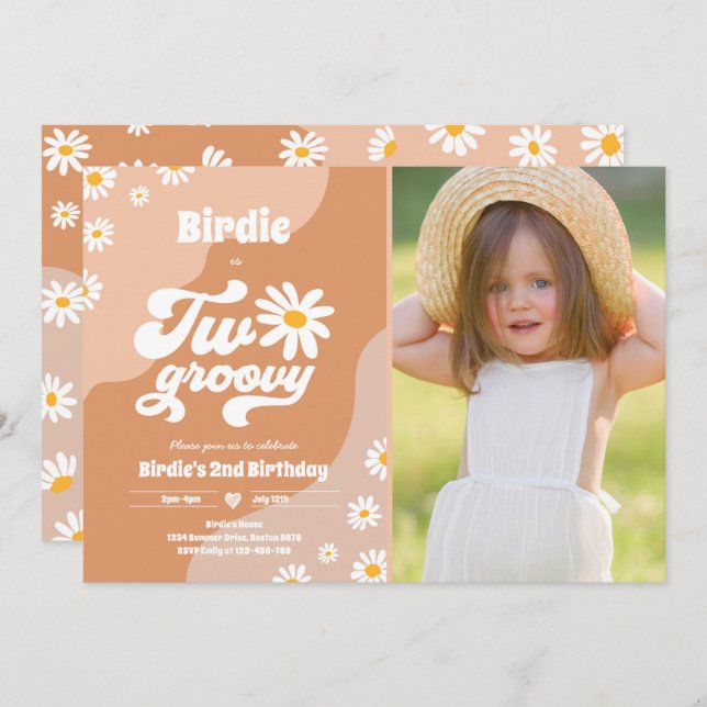 Invitation Deux Super 2ème anniversaire de fête Boho Retro Da (Devant / Derrière)