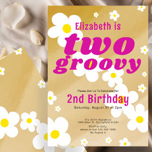 Invitation Deux Super 2ème anniversaire Tan Flower Power Hipp