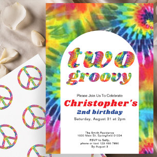 Invitation Deux Super Anniversaire Retro Tie Dye les années 7