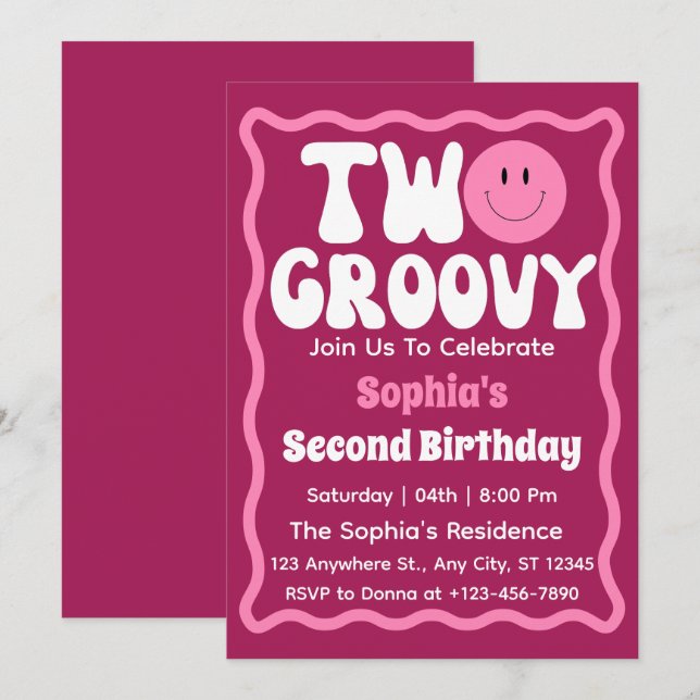 Invitation Deux Super fille 2e anniversaire Retro (Devant / Derrière)