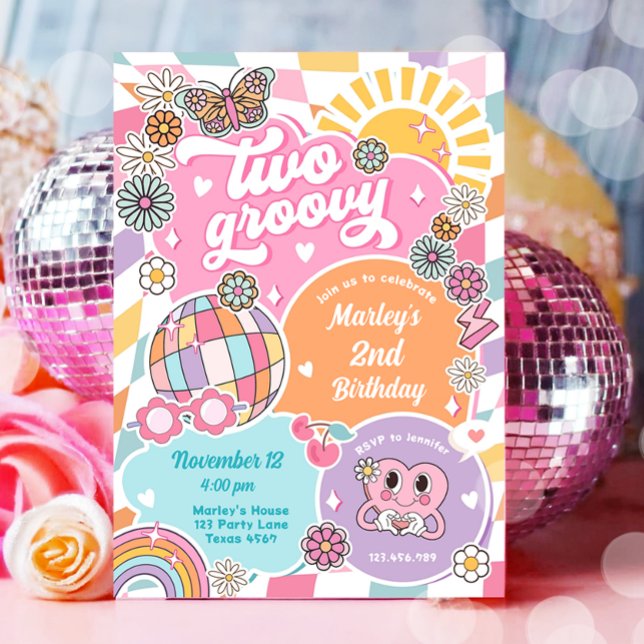 Invitation Deux Super fille Retro Preppy Varsity Anniversaire (Créateur téléchargé)