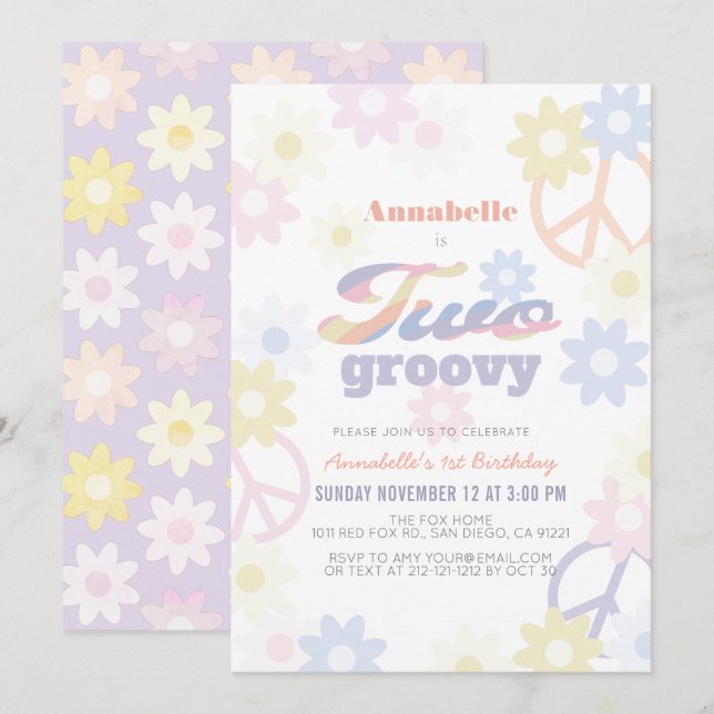 Invitation Deux Super Pastel Color Daisy 2e anniversaire (Devant / Derrière)