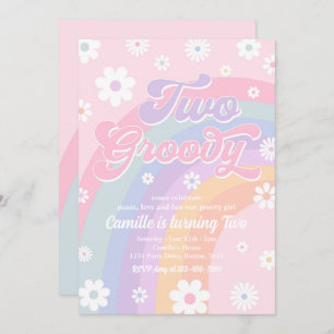 Invitation Deux Super Retro Daisy Pastel Rainbow Anniversaire