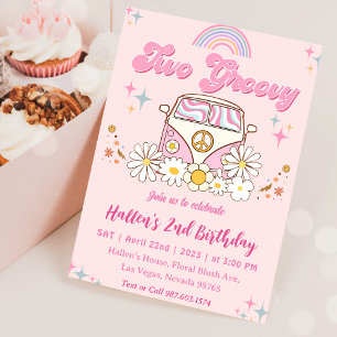 Invitation Deux Super Retro Daisy Rainbow 2e anniversaire