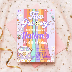 Invitation Deux Super Retro Daisy Rainbow 2e anniversaire
