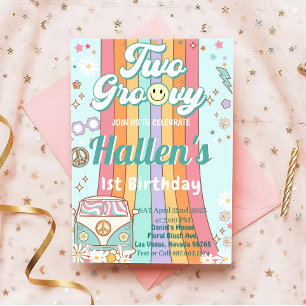 Invitation Deux Super Retro Daisy Rainbow 2e anniversaire