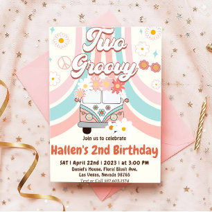 Invitation Deux Super Retro Daisy Rainbow 2e anniversaire