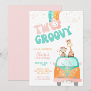 Invitation Deux Super Retro Floral arc-en-ciel fête anniversa