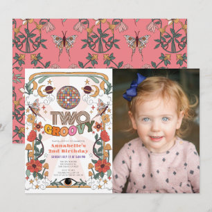 Invitation Deux Super Retro Girl Photo 2e anniversaire