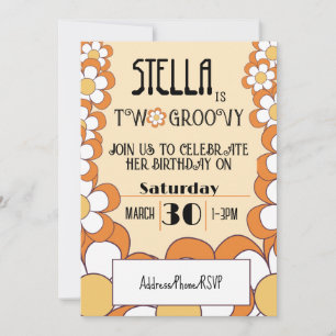 Invitation Deux Super Retro Orange Flower Power 2e anniversai
