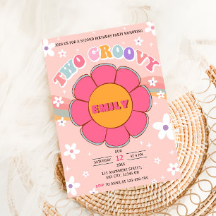 Invitation Deux Super Retro Rainbow 2e fête d'anniversaire