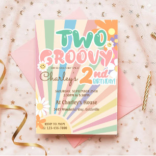 Invitation Deux Super Retro Sunshine Daisy Boho 2e anniversai