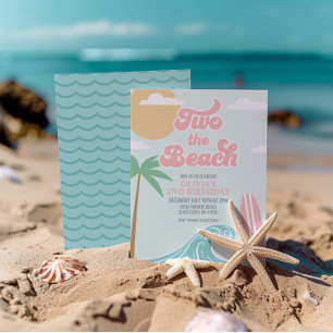 Invitation Deux sur la plage Anniversaire 2 ans PINK Surf Bea