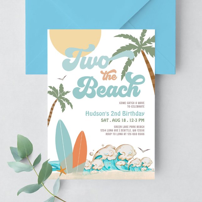 Invitation Deux The Beach Boy Surf Surfant 2ème Anniversaire (Créateur téléchargé)