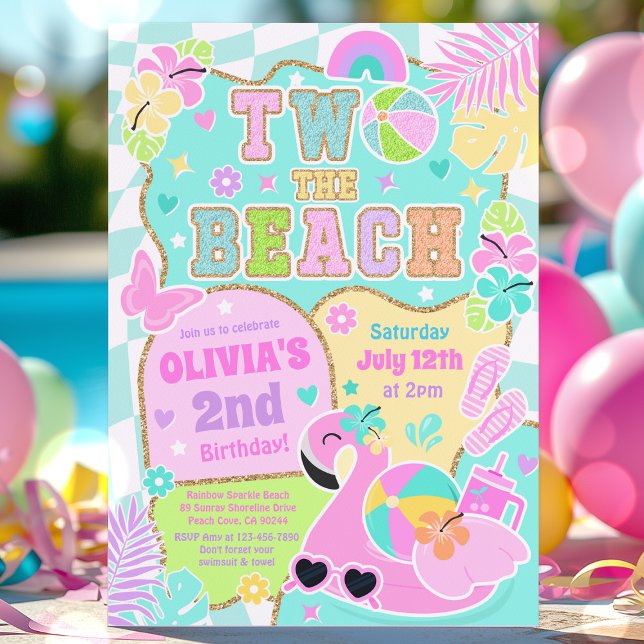 Invitation Deux The Beach Preppy Girly 2e anniversaire Pool P (Créateur téléchargé)