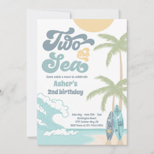 Invitation Deux The Sea Retro Surfboard Beach 2e anniversaire