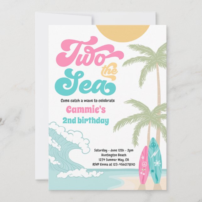 Invitation Deux The Sea Retro Surfboard Beach 2e anniversaire (Devant)