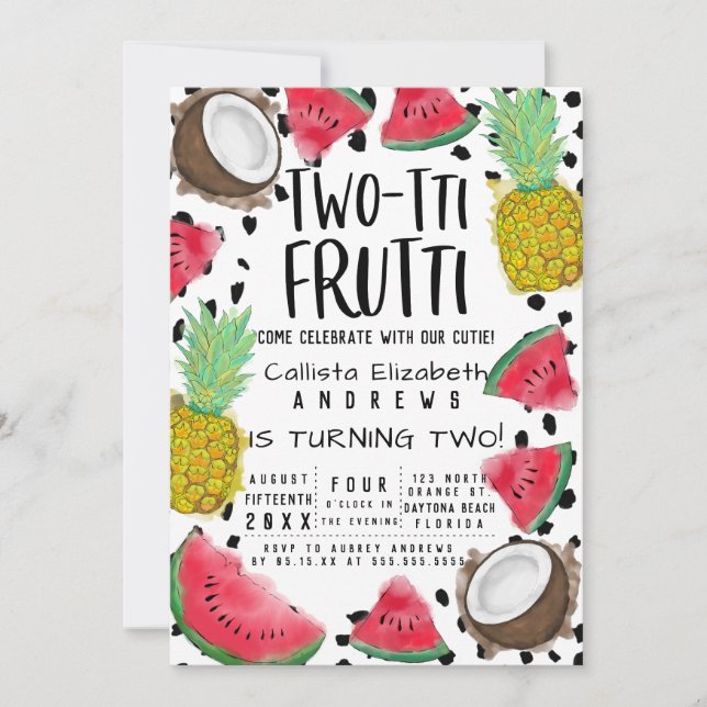 Invitation Deux tti Frutti Cute Fruit Aquarelle 2e anniversai (Devant)