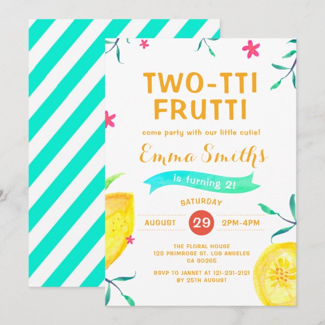 Invitation Deux tti Tropical Summer Frutti Aloha 2e anniversa (Devant / Derrière)