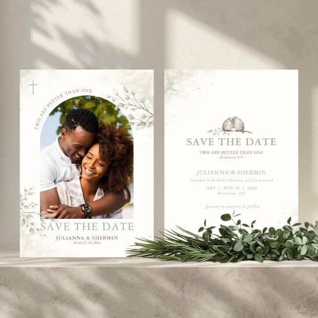 Invitation Deux valent mieux qu'un chrétien Save The Date  (Religious Save The Date Photo Card)