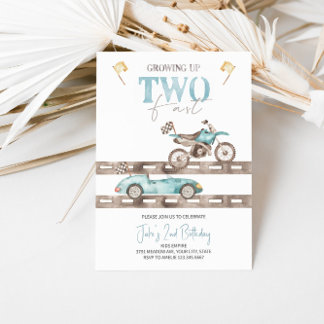 Invitation DEUX Vélos rapide course voiture Anniversaire Invi