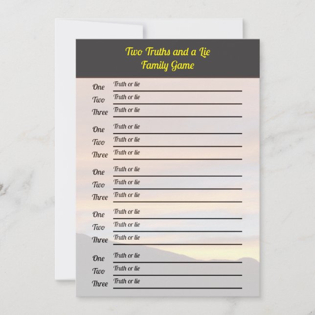Invitation Deux vérités et un jeu de mensonges | Coucher de s (Devant)