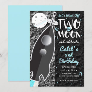 Invitation DEUX VERS LA LUNE Fête d'anniversaire de la fusée