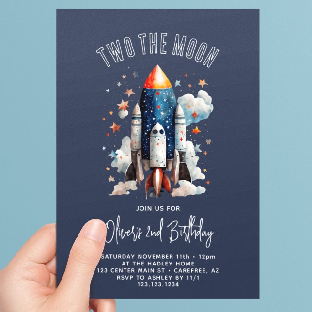 Invitation Deux vers la Lune Fusée Navire 2e Anniversaire (Créateur téléchargé)