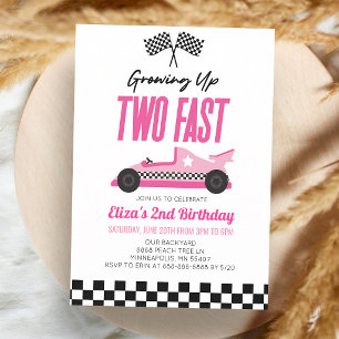 Invitation Deux Voiture de Course Rose Rapide 2ème Anniversai