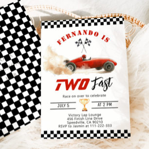 Invitation Deux voitures de course Fast Red Boy 2e anniversai