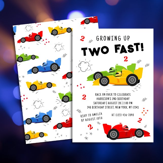 Invitation Deux voitures de course pour enfants de 2e anniver (Créateur téléchargé)