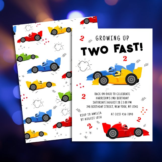 Invitation Deux voitures de course pour enfants de 2e anniver (Créateur téléchargé)