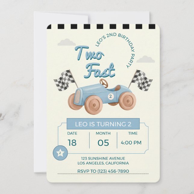 Invitation Deux voitures de course rapides garçon 2ème annive (Devant)