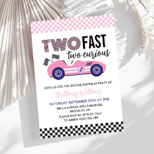 Invitation Deux voitures de course rose rapide deuxième anniv