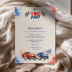 Invitation Deux Voitures de Course Rouges et Bleues Rapides d