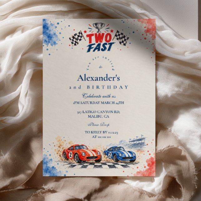 Invitation Deux Voitures de Course Rouges et Bleues Rapides d (Créateur téléchargé)