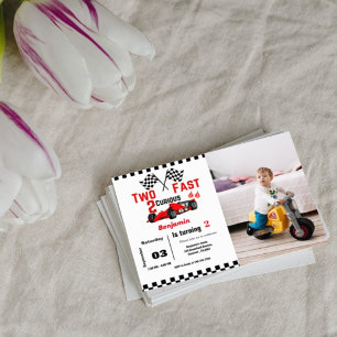 Invitation Deux voitures rapides course Boy 2ème anniversaire