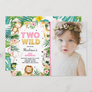 Invitation Deux Wild 2e anniversaire fête Safari Animaux Part