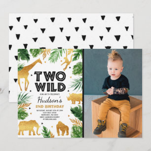 Invitation Deux Wild 2e anniversaire fête Safari Animaux Part