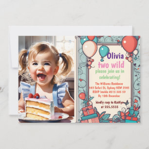 Invitation Deux Wild 2e Anniversaire Safari Animaux mignons P