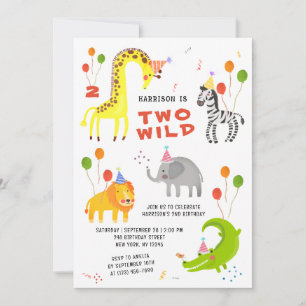 Invitation Deux Wild 2e Anniversaire Safari Animaux mignons P