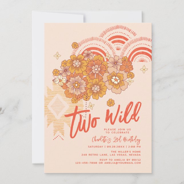 Invitation Deux Wild Boho Floral Super 2e fête d'anniversaire (Devant)